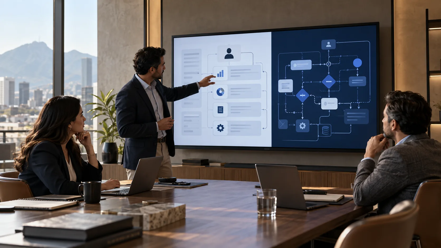 Directivos comparando un CRM comercial con una arquitectura de CRM a medida