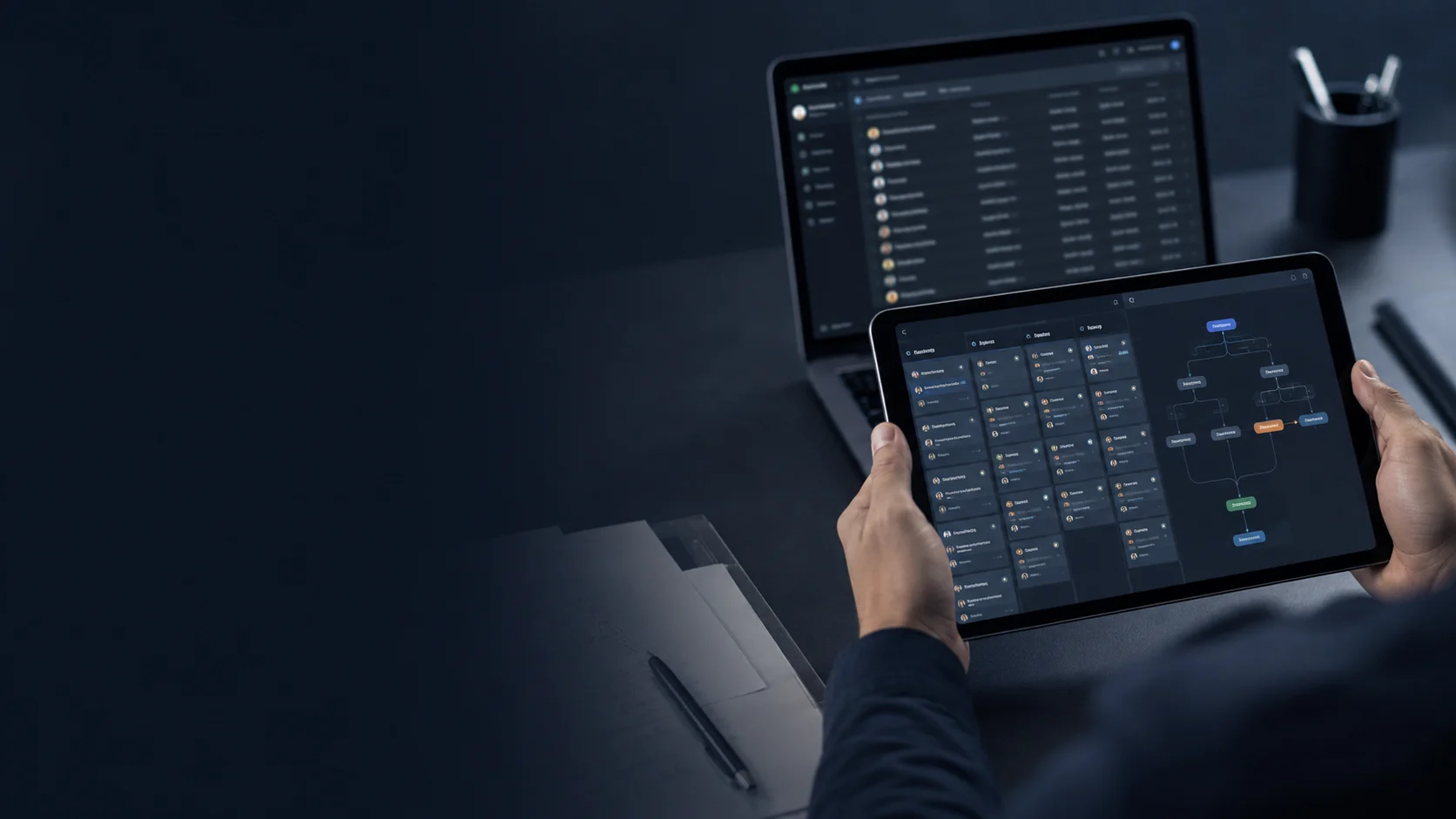 Tablero de clientes y flujos de trabajo conectados en un CRM