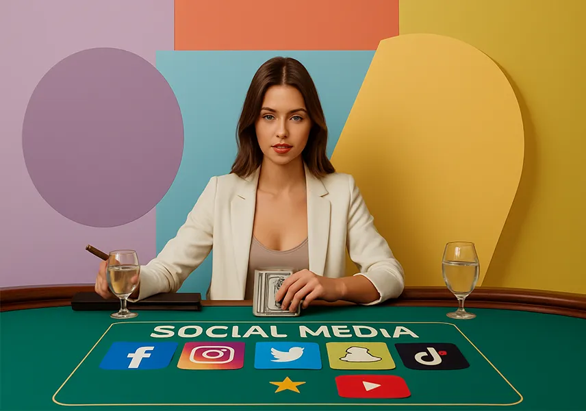una mujer apostando todo su dinero a la redes sociales.