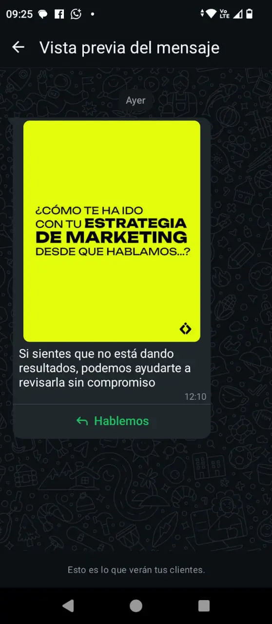 un imagen con un ejemplo de un mesaje de marketing para whatsapp buiness
